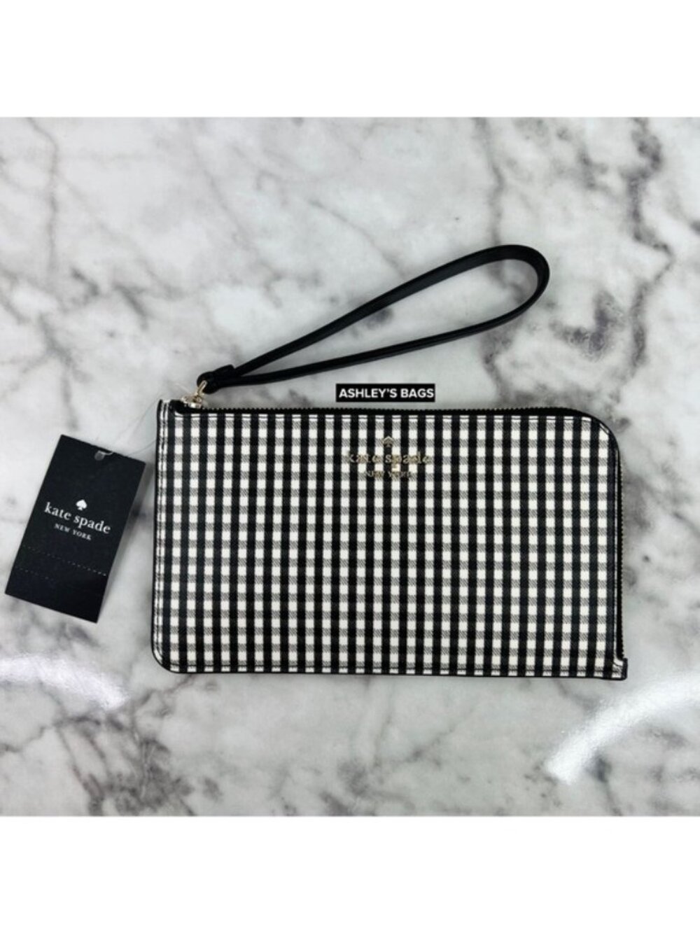 Kate Spade Lucy Jazzy Gingham Print Medium L-zip Wristlet Wallet
